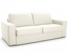 Schlafsofa Leder Express Bettfunktion mit Matratze 3-Sitzer Delectea - Standardleder - Elfenbein