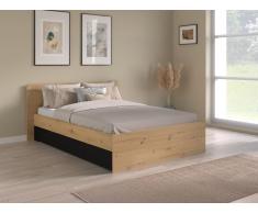Bett mit 2 Schubladen - 160 x 200 cm - Holzfarben & Schwarz - VARLY