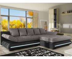 XXL-Ecksofa Big Sofa Schlafsofa Stoff mit LED-Leiste Mattias - Schwarz/Grau - Ecke Rechts