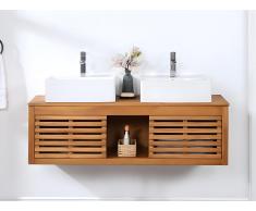 Waschbeckenunterschrank hängend mit Doppelwaschbecken - Akazienholz - 130 cm - PENEBEL