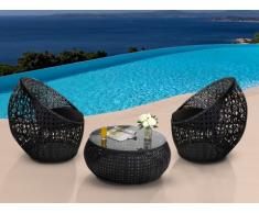 Polyrattan Lounge Sitzgruppe Cazas (3-tlg.) - Schwarz