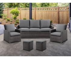 Garten-Sitzgruppe MOOREA - Polyrattan - Sofa, 2 Sessel & 2 Hocker - Anthrazit