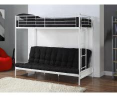 Hochbett mit Schlafsofa 90 x 190 cm + Futonmatratze 135 x 190 cm - Metall - Weiß - MODULO IV