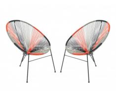 Gartenstuhl 2er-Set Polyrattan ALIOS II - Schwarz, Orange & Grau