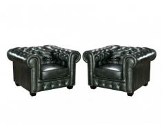 Chesterfield 2er-Set Ledersessel Brenton - Vintage Leder - Grün