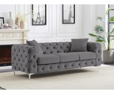 Chesterfield-Sofa 3-Sitzer - Anthrazit - Samt - EDWINA