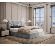 Bett mit Bettkasten - 140 x 190 cm - Strukturstoff - Grau - JUSTANI