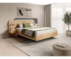 Bett mit Nachttischen - 160 x 200 cm - Mit LEDs - Holzfarben & Anthrazit - DESADO