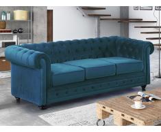 Sofa 3-Sitzer - Samt - Grünblau - CHESTERFIELD