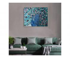 Ölgemälde handgemalt Pfauen-Motiv PARADE - 80 x 100 cm - Blau