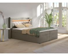 Deko-Komplett-Set mit Bett-Kopfteil mit LED-Beleuchtung + Bettgestell mit Bettkasten + Matratze + Topper - 160 x 200 cm - Samt - Taupe - ORANA von YSMÉE