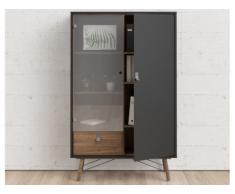 Vitrinenschrank FURESO - 2 Türen & 1 Schublade - Nussbaumfarben & Anthrazit