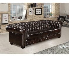 Chesterfield Ledersofa 4-Sitzer - Büffelleder - Braun - BRENTON