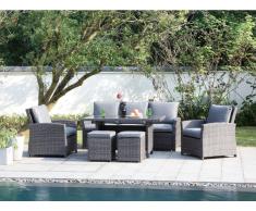 Garten-Sitzgruppe MOOREA - Polyrattan - Sofa, 2 Sessel, 2 Hocker & Tisch - Anthrazit
