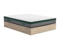Set aus Bettgestell mit Bettkasten mit Schublade + Taschenfederkernmatratze - 160 x 200 cm - Stärke 22 cm - Holzfarben hell - PRESTIGE von YSMÉE