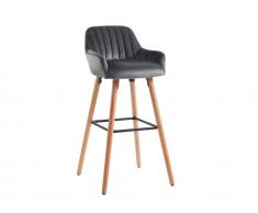 Barhocker Samt & Metall Holzoptik ELEANA - Grau