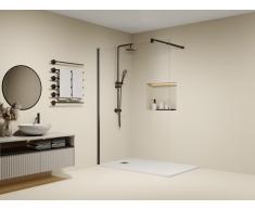 Duschtrennwand Seitenwand italienische Dusche - Anti-Kalk-Glas 8 mm - 140 x 200 cm - Schwarz matt - DAREN