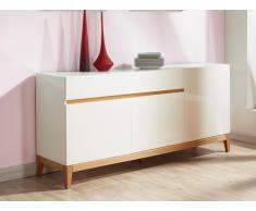 Sideboard Hochglanz SEDNA - 3 Türen + 1 Schublade - Weiß-Holzfarben