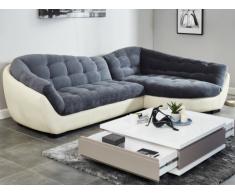 XXL Ecksofa Rundecke Leder Microfaser Leandro - Grau & Elfenbein-Weiß - Ecke Rechts