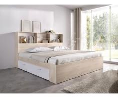 Bett mit Stauraum - 140 x 190 cm - Holzfarben & Weiß - VARDIEL