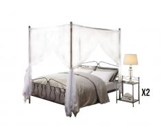 Sparset: Metallbett Himmelbett inkl. Lattenrost + 2 Nachttische Marquise - 140x190cm