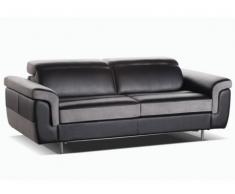 Schlafsofa Leder Express Bettfunktion mit Matratze 3-Sitzer Mayeul - Schwarz & Grau