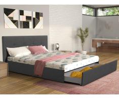 Bett mit Bettkasten + 1 Schublade - Stoff - 160 x 200 cm - Anthrazit - WICOLA
