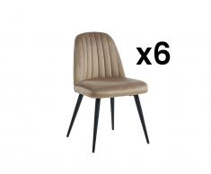Stuhl 6er-Set - Samt & schwarzes Metall - Beige - ELEANA