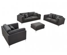 Couchgarnitur Stoff 3+2+1 mit Sitzhocker FLAKE - Anthrazit