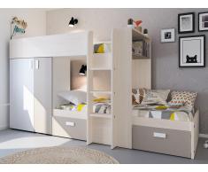 Etagenbett mit Kleiderschrank JULIEN - 2x90x190cm - Weiß & Taupe