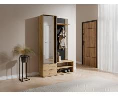 Garderobe mit Spiegel & Stauraum - Holzfarben & Schwarz - JANAKIA