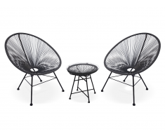 Garten Sitzgruppe Polyrattan: 1 Tisch + 2 Stühle - Schwarz - ALIOS II