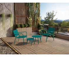 Garten-Sitzgruppe: 2 niedrige, stapelbare Sessel + Beistelltische - Metall - Blau - MIRMANDE von MYLIA