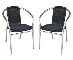 Gartenstuhl 2er-Set FIZZ - Aluminium & Polyrattan - Schwarz