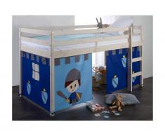 Halbhochbett LILIO - 90 x 190 cm - Kiefer massiv - Vorhänge Ritter blau