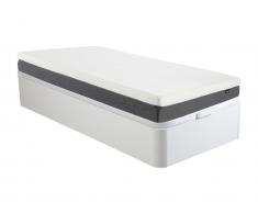 Set aus Bettgestell mit Bettkasten + Taschenfederkernmatratze mit Auflage Memory Schaum & 7-Zonen-Schaumstoff - 90 x 190 cm - Hybridmatratze - Mit abnehmbarem Bezug - Stärke 25 cm - Weiß - KEPUR von YSMÉE