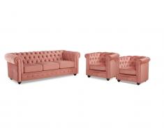 Couchgarnitur 3+1+1 Samt Chesterfield ANNA - Rosa