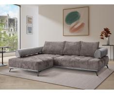 Ecksofa - Ecke links - Chenille-Stoff & Samt - Grau - NIVORIA