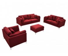 Couchgarnitur Stoff 3+2+1 mit Sitzhocker FLAKE - Rot