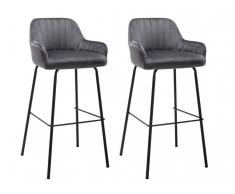 Barhocker 2er-Set Samt & Metall Schwarz ELEANA - Grau