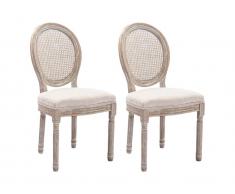 Stuhl 2er-Set - Rohrgeflecht, Stoff & Kautschukholz - Beige - ANTOINETTE