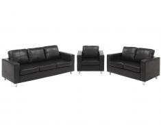 Couchgarnitur 3+2+1 - Kunstleder - Schwarz - ACKLEY