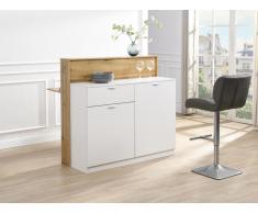 Barmöbel mit 2 Türen & 1 Schublade - MDF - Weiß & Holzfarben - LAMONIA