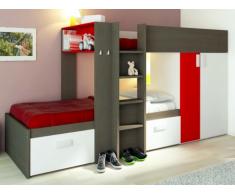 Etagenbett JULIEN + Lattenrost - 2x90x190cm - Taupe&Rot
