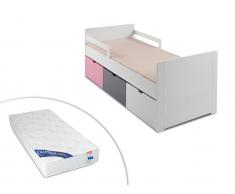 Set Kinderbett mit Schubladen PILOU + Lattenrost + Matratze ZEUS - 90x190cm - Rosa