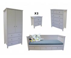 Sparset Kinderzimmer SANDRINE: Kinderbett - 90x190cm + Nachttisch + Kommode + Kleiderschrank