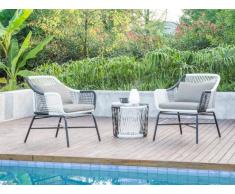 Garten Sitzgruppe ALMADA - Polyrattan & Glas: 2 Sessel & Beistelltisch