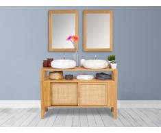 Komplettbad Teakholz MALAKA - 120 cm & 2 Waschbecken KOTAO & 2 Badspiegel TIKOVO
