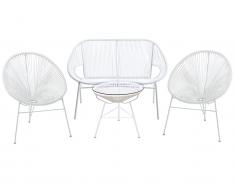 Garten Sitzgruppe Polyrattan - Weiß: Tisch, Bank + 2 Stühle - ALIOS