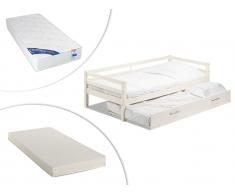 Set Ausziehbett AEDAN + Lattenrost + 2 Matratzen - 2x90x190cm - Weiß